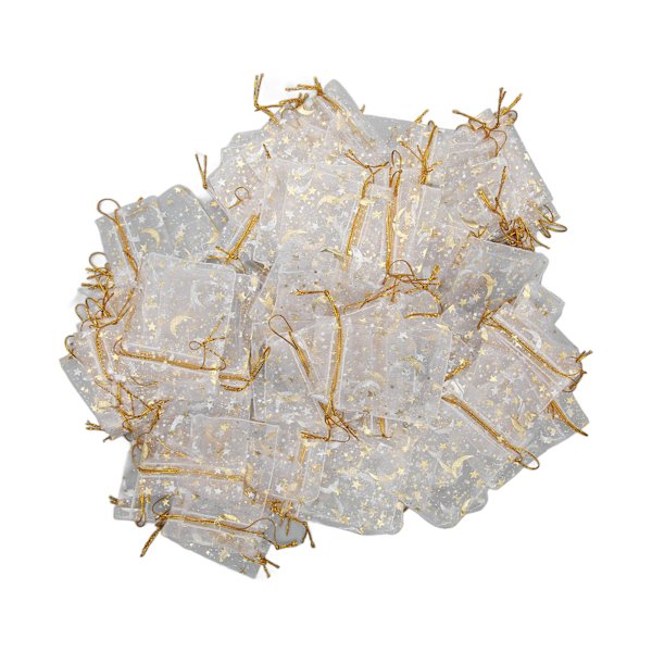 100 stk Moon Star Organza-tasker 2,8x3,5 tommer gennemsigtige Organza-snøreposer Snøre-gaveposer til bryllupsfest Hvid