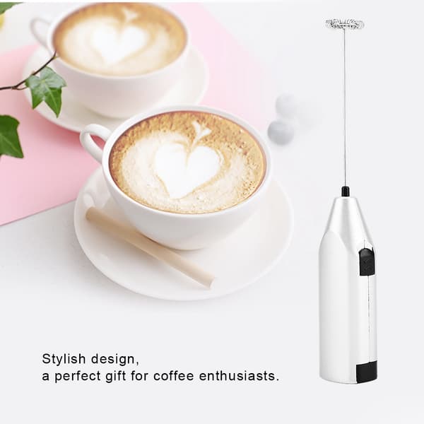 Håndholdt melkeskummer elektrisk skummaskin for kaffe, latte, egg, drikkeblander (sølv)