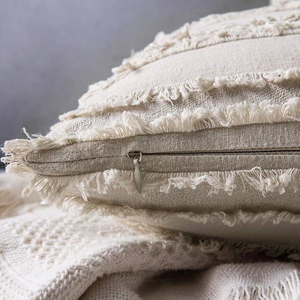 Set med 2 Blandade Kuddfodral Dekoration Fransförsedda Örngott Linne Kuddfodral Skydd Dekor Klassisk för Soffa Hem Sovrum Vardagsrum 45 * 45 CM Beige