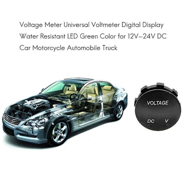 Spændingsmåler Universal Voltmeter Digital Display Vandafvisende LED Grøn Farve kompatibel med 12V-24V DC Ca