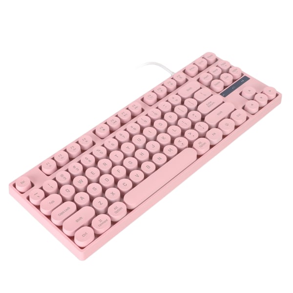 Gaming Keyboard USB Rund 87 nøkler Fargerikt Bakgrunnsbelyst Ergonomisk Mechanical Touch Wired Keyboard for stasjonær bærbar PC Rosa