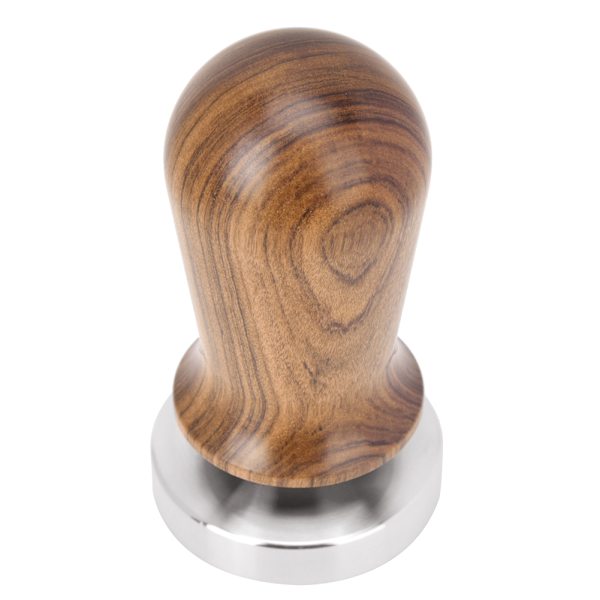 Kaffetamper i trä med platt bas i rostfritt stål (58 mm)