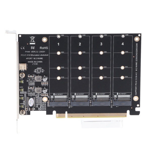 M.2 NVME SSD til PCIE X16 Adapter 4 Port Høyhastighets 4x32Gbps Soft Raid-kort med individuell LED-indikator for datamaskiner