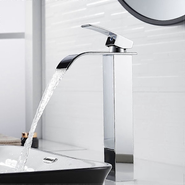 Modern Hög Vattenfall Blandare, Elegant Design Badrumsblandare, Hög Enkelspaks Mässing Blandare, Varmt och Kallt Vatten Tillgängligt