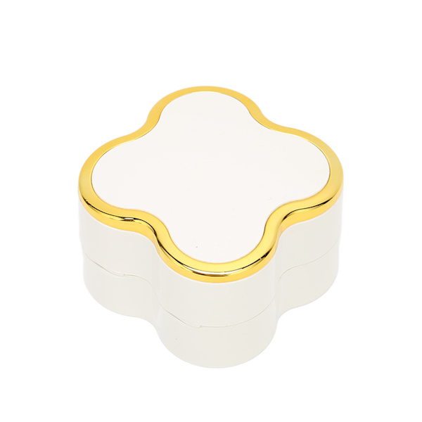 Lighted Rings Box Soft Flocking Luminous Four Leaf Clover Design Jewelry Display Gift Box for Weddings AnniversariesWhite