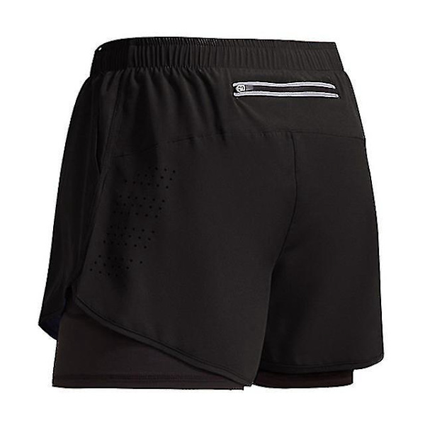 Sportshorts för män - Dubbeldäckade träningsshorts, sommar 2-i-1 strandkläder för jogging och gymträning M Svart
