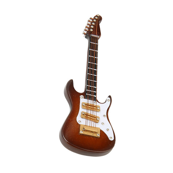 Miniatyr elektrisk gitar rød hvit farge stilig 3,9 tommer lengde utsøkt mini gitarmodell med eske for bord brun