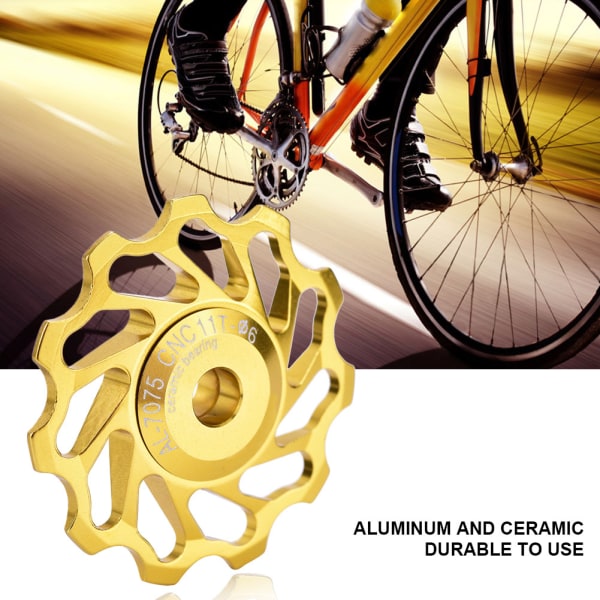 1 par MEIJUN keramiskt lager bakre remskiva Jockey Wheel Bike Guide Roller (11T, Golden)