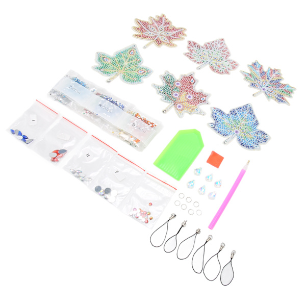 6 stk. Rhinestone Ahornblade Kit Assorterede Styles Skinnende Glans Lugtfri Bogmærke Rhinestone Kit til DIY Dekoration