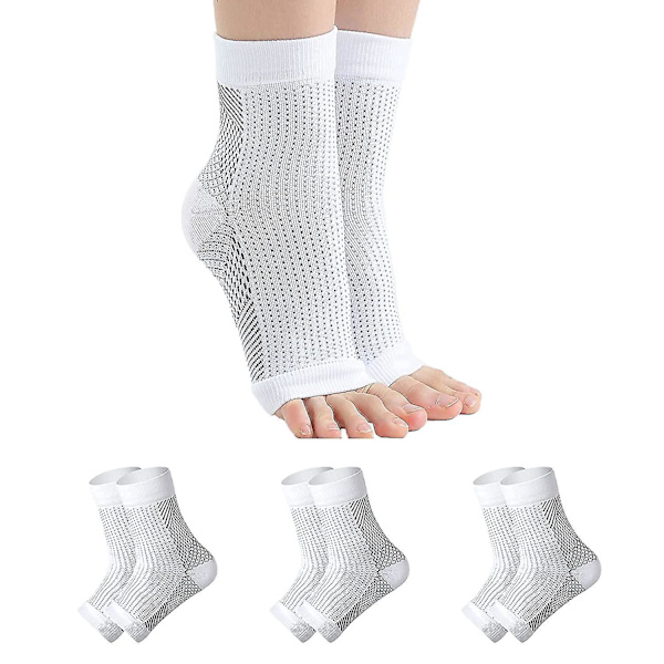 Neuropatiska strumpor - 3 par, fotledsstöd, seninflammation kompression, plantar fasciit vit
