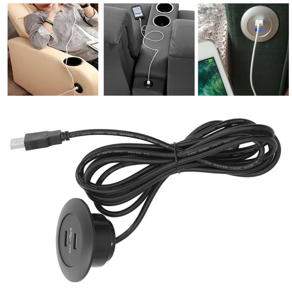 Sort, innfelt dobbel USB-ladekontakt - 1 stk