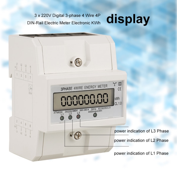 1 st 3 x 220V Digital 3-fas 4-tråds 4P DIN-skena Elektrisk mätare Elektronisk (5(30)A )