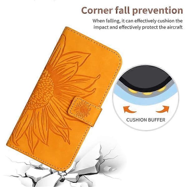 Compatible with Samsung Galaxy A17 Case Sunflower Pattern Leather Wallet Case with Wrist Strap Yellow