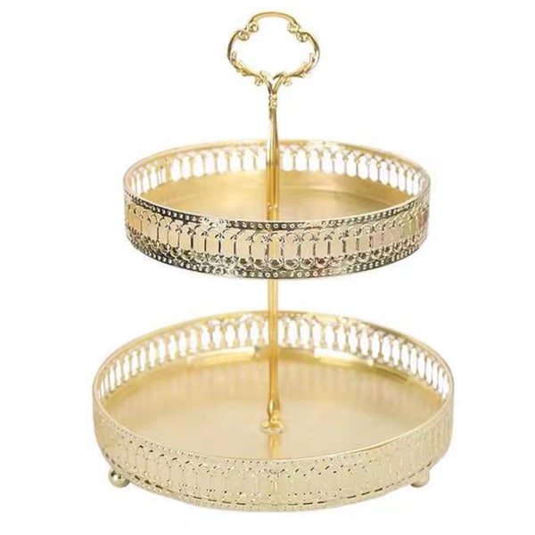 Dobbelt lag kagefad dekorativ kobber guld kiks dessert display plade til bryllup udhulet lodret korn