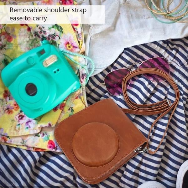 Smidigt PU- case med axelrem och inbyggd ficka för Instax Mini 12 - Skyddsförvaringsväska för Instant Camera