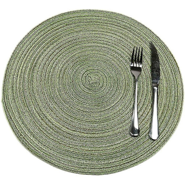 Pyöreät kudotut tabletit, 6 kpl, pestävät, pyöreät puuvillatabletit, pestävät, lämmönkestävät ja liukumattomat, halkaisija 35 cm, vihreä