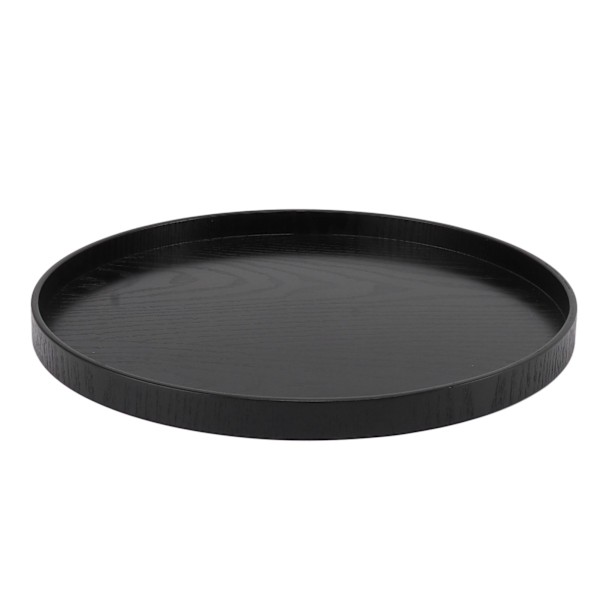 Træ serveringsbakke 11,8 tommer robust træ enkel elegant rund multifunktionel træ tebakke til cafe kontor spisebord sort