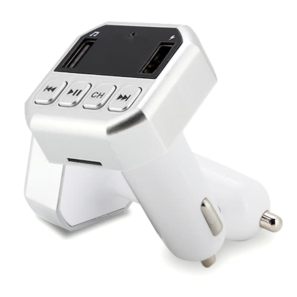 CARB8 Bil FM-sender Bluetooth HD MP3-spiller Håndfri ringesett USB-lader (sølv)