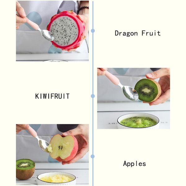 Dubbeländade barnskedar Barnfruktpurésked Fruktskrapskedar