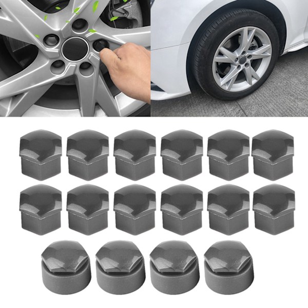 20 stk 17 mm mutter bilhjul auto navskruebeskyttelse tyverisikring dekselhette grå
