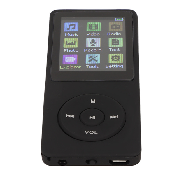 Digital musikafspiller 1,8 tommer LCD-understøttelse Lille hukommelseskort Ultratynd MP3 MP4-afspiller med tilbehør Sort