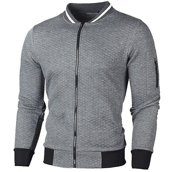 Grid Zip-Up Men's Cardigan Coat Winter Casual Bomber Jacket Outwear