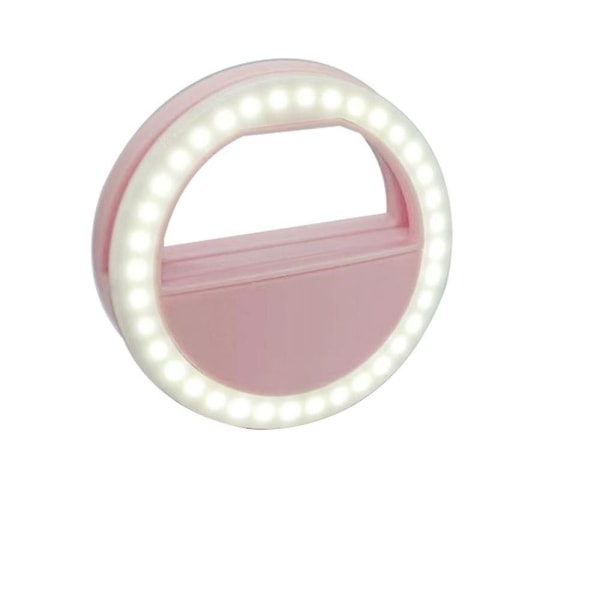 Oppladbart rosa selfie-ringlys med 28 LED-utfyllingslys, 3-nivå justerbar lysstyrke for kamera, videolys