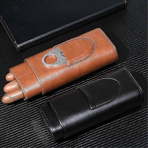 Cigar Etui Tre-Finger Bærbar Cigar Humidor PU Læder Etui Boks,