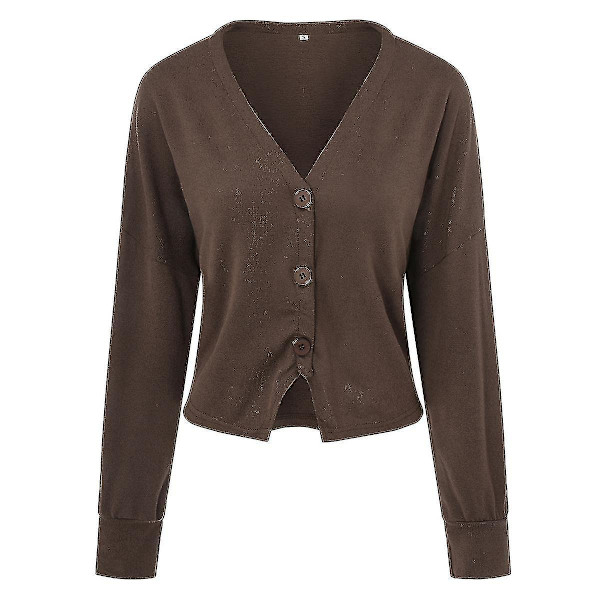 15 färger bomull dam V-ringad kofta - trendig lös enfärgad casual design XL brun