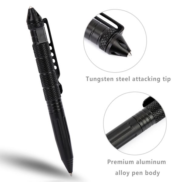 Multi Aluminium Outdoor Tactic Pen Säkerhetsskydd Glasbrytare Överlevnadsverktyg