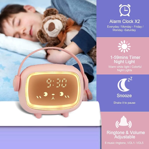 Söt röststyrd digital väckarklocka med nattljus, snooze och laddningskapacitet