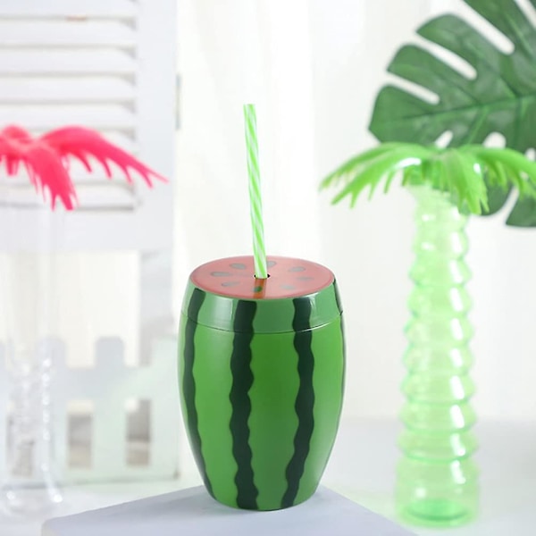 1 st. Plastvattenmelonformad Drickskopp Vattenmelon Sippy Cup med Sugrör för Sommarvattenmelonfesttillbehör