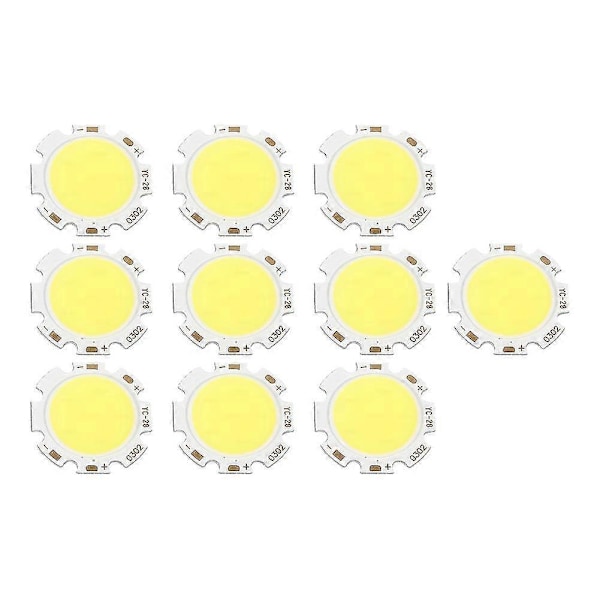 10st Runda Cob 3w Högeffekts Led Chip Glödlampa Ljus Zekai VitLjus