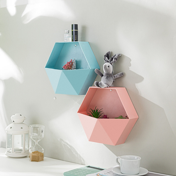 Hexagonal vägghylla Geometrisk Hexagonal förvaringshylla Enkel geometrisk vägg flytande hylla