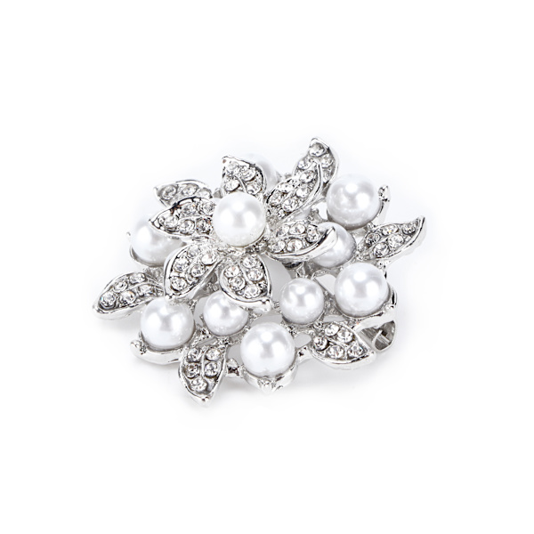 Brosch Diamond Flower Pearl Legering Mode för utsökt Present tygdekorationerSilver