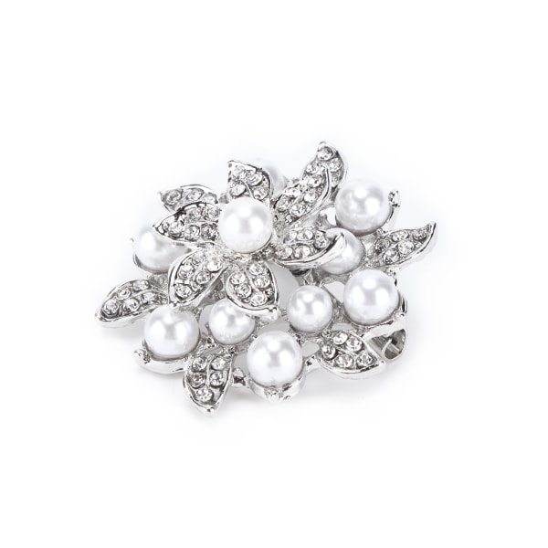 Brosje Diamond Flower Pearl Alloy Mote for utsøkt Present Cloth DecorationsSølv