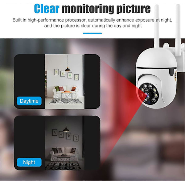 Säkerhetskamera Inomhus Utomhus, 2.4G/5G Trådlös CCTV-kamera, 1080P Hem Säkerhet WiFi-kamera med Infraröd Mörkerseende, Panorering-Tilt 360 Vy, Smart Rörelse