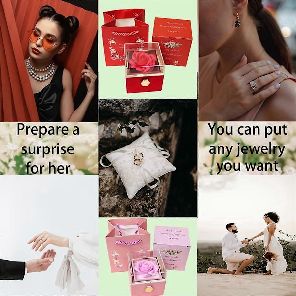 Rose Ringboks Roterer 360° Fløyel Smykker Evig Roseboks, Innsjøblå