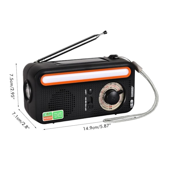 Bärbar Solar Handvev Radio AM FM WB Multiband Dynamo Radio med 2000 mAh Power Bank SOS-larmfunktion för campingresor i nödsituation