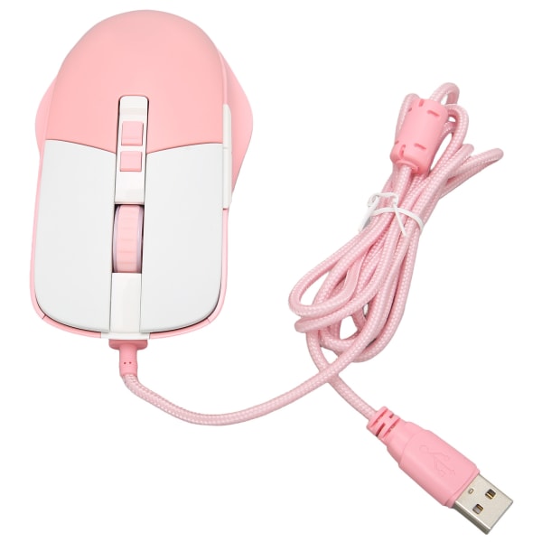 Kablet mus Ergonomisk strømlinjeformet kul RGB Optisk sensor Gaming Mekanisk mus for hjemmekontor Rosa Hvit