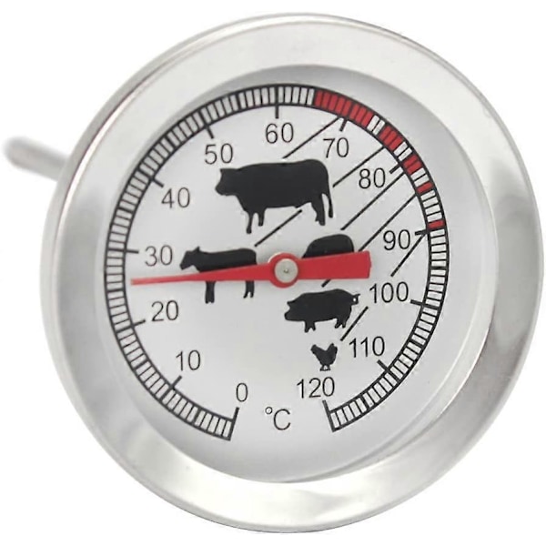 Steketermometer i rustfritt stål - analogt kjøtttermometer opptil 120 C - grilltermometer - kjøttnål