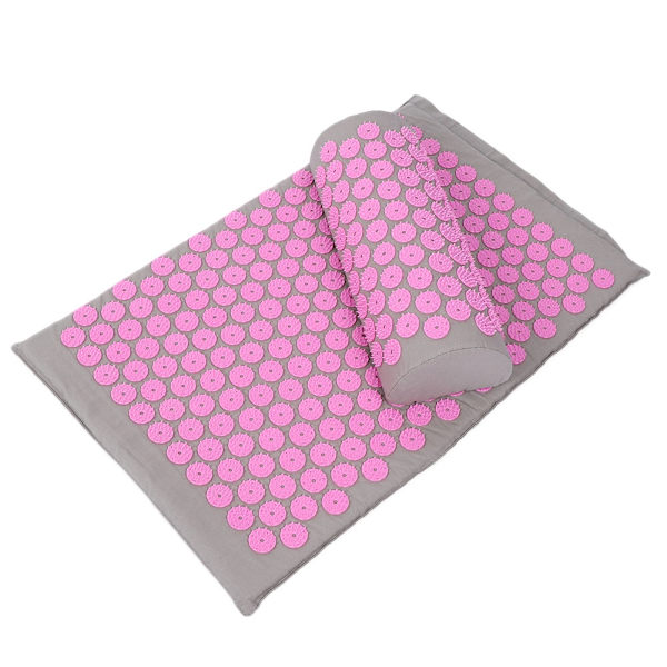 Akupunktur massage yogamåtte Akupressur massagepude 68 x 42 cm (Lysegrå Pink Spænde)