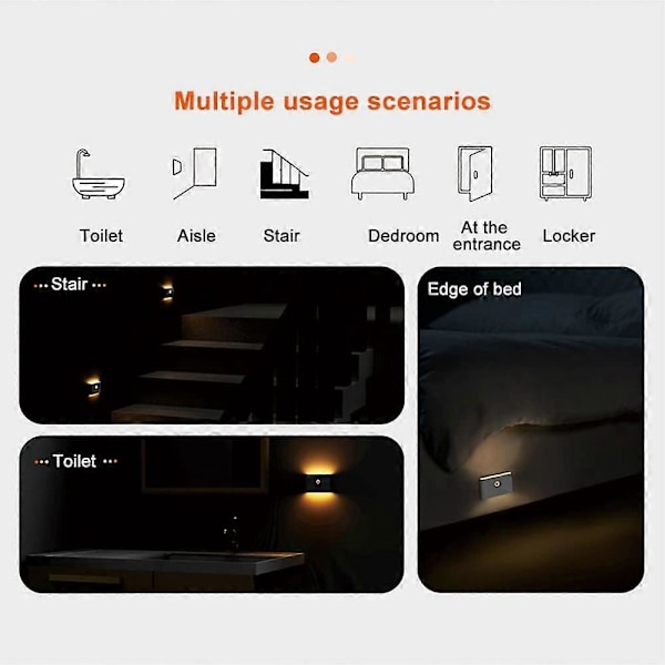 LED Bevægelsessensor Natlampe, 2700K Varm Hvid LED Klæbende Skabslys ZD B2 EE 2 stk