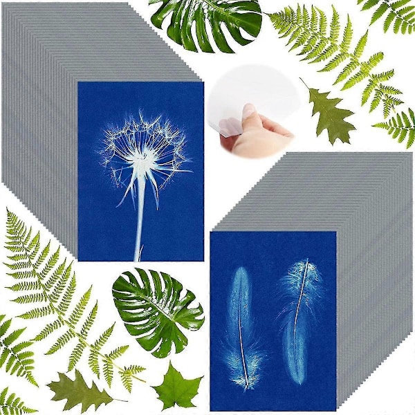 60 Ark Soltryckspapper Cyanotypipapperskit, A5 Solkonstpapper med 1 Plastverktyg kompatibelt med Soltryck, Solpapper-B16