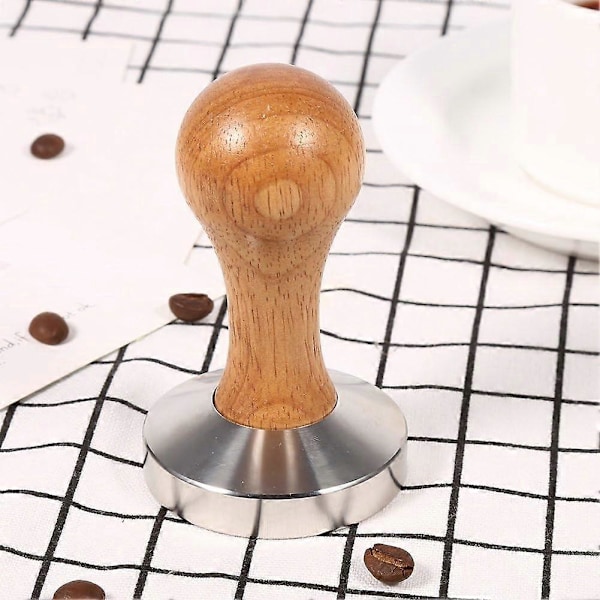 2025 Ny Espresso Tamper Rustfritt Stål 57.5 Mm Base Kaffebønne Press med Trehåndtak
