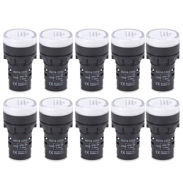 10 st AD16-22DS LED-signallampor Vit hög ljusstyrka Indikatorutrustningstillbehör AC/DC110V