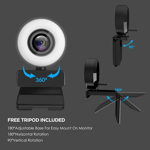 Full HD 4K webkamera datamaskin webkamera videokamera innebygd ringlys webkamera