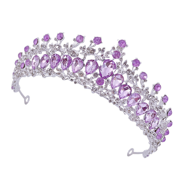 Kvinner Bryllupskrone Sinklegering Utsøkt Rhinestone Bride Crown Hårtilbehør til Ball Costume Party Sølv og lilla