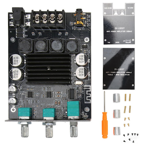 Effektforstærkermodul Dual Channel Subwoofer 100Wx2 DC12‑24V BT 5.0 Sound Amplifier Board ZK‑1002T