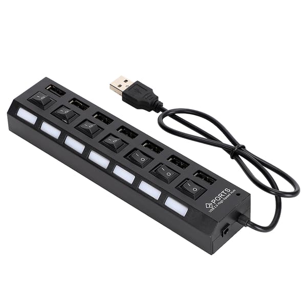 7-Port Hub USB Docking Station Sort 480mbps med Switch til Overbelastningsstrømsbeskyttelse 7 Porte Sort